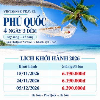 Phú Quốc 4 ngày 3 đêm. Bay sáng- về sáng