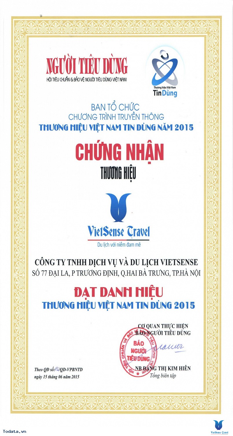 Vietsense Travel được vinh danh Dịch vụ Du lịch tin dùng 2015 - Ảnh 1