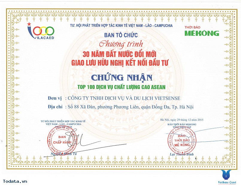 Vietsense Travel nhận danh hiệu Top 100 Dịch vụ Chất lượng cao ASEAN 2016 - Ảnh 2